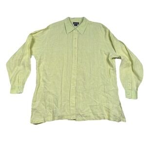 Lands End Linen Women 22W Shirt Button Up Green Long Sleeve Cuff Regular Spot